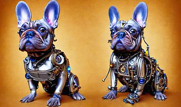 Futuristische Franse Bulldoggen in Cyborg-pakken van Frank Heinz