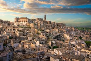 Sassi di Matera Antike Höhlenwohnungen bei Sonnenuntergang Fotografie