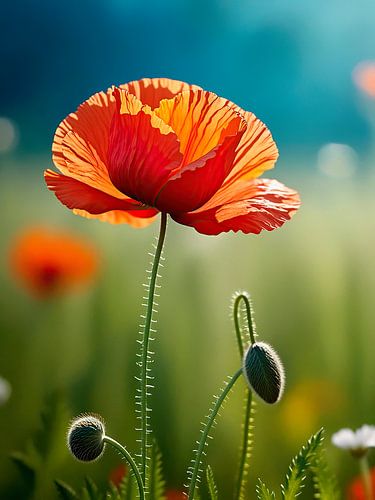 Clair rêveur orange coquelicot dans la douce lumière du matin