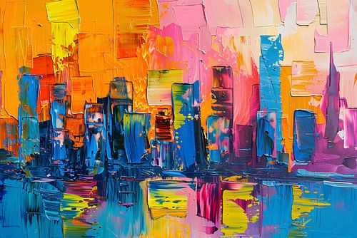 Levendige abstracte interpretatie van een stedelijke skyline