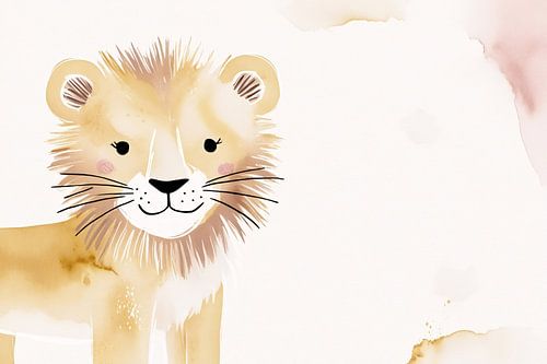 Lion aquarelle avec détails mignons