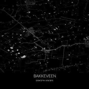 Black-and-white map of Bakkeveen, Fryslan. by Rezona