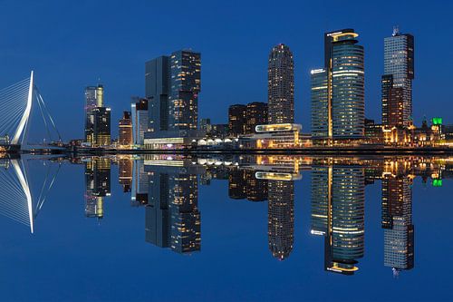 Skyline of Rotterdam at the blue hour, Netherlands