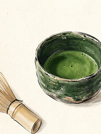 Artisan Matcha Bowl And Bamboo Whisk In Quiet Japanese Harmony by my pixel art