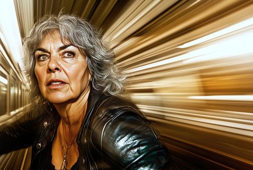 Vastberaden vrouw in een bewegende tunnel