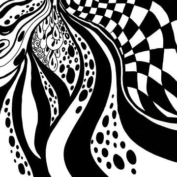 Black White Zentangle - Zendoodle check by Patricia Piotrak