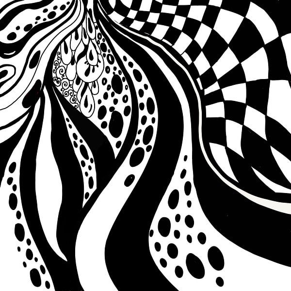 Schwarz Weiß Zentangle - Zendoodle Karo von Patricia Piotrak