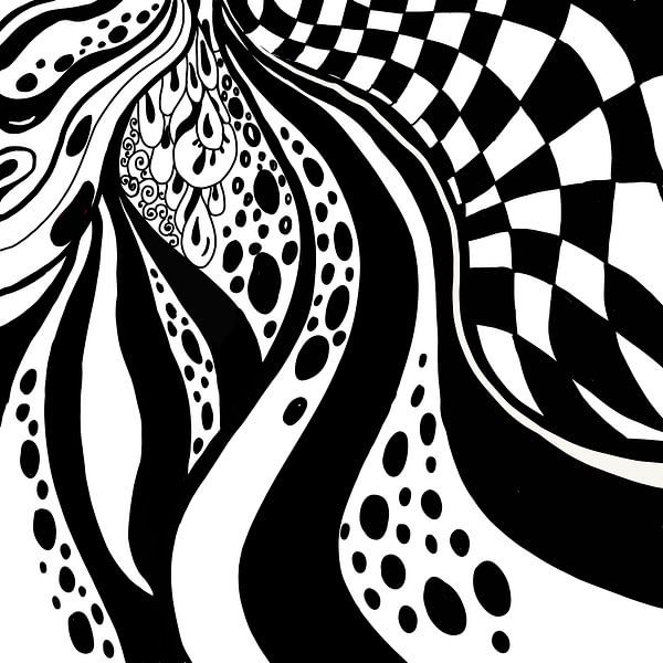 Black White Zentangle - Zendoodle check by Patricia Piotrak