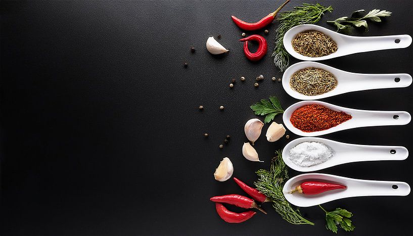 Various spices with black background by Mustafa Kurnaz