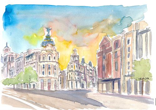 Scène matinale dans la rue Gran Via à Madrid Espagne