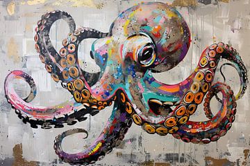 Schilderij Kleurrijke Octopus van Kunst Kriebels