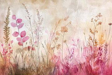 Zachte bloemen en grassen aquarel van Art & Soul Creations