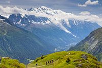 Mountain hikers with Mont Blanc