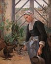 Bretonisches Mädchen, das sich um die Pflanzen im Gewächshaus kümmert, Anna Petersen von Meisterhafte Meister Miniaturansicht