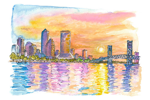Sonnenuntergang in Jacksonville – Spiegelungen auf dem St. Johns River