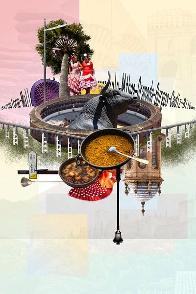 Collage Spanien u.a. Arena Granada Andalusien Urlaubsgefühl von Marianne van der Zee