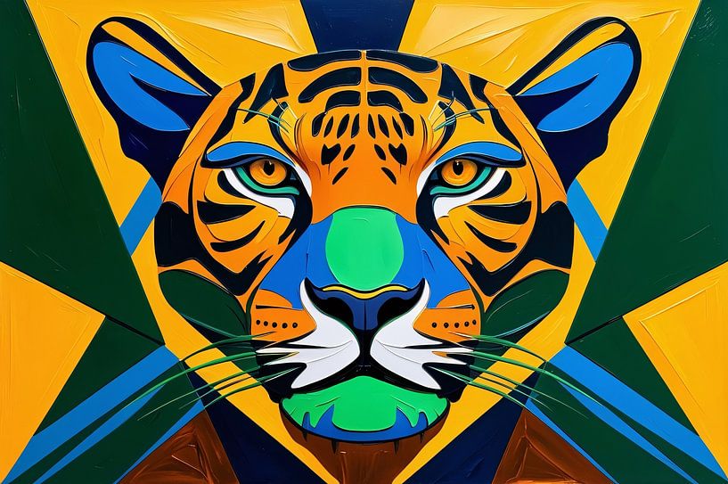 Buntes abstraktes Tigergesicht von Art & Soul Creations