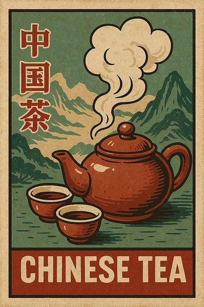 Retro Chinese Thee Poster - Vintage Aziatische Drank Muur Kunst van Travel Shop