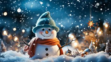 Sneeuwpop in de sneeuw kerstachtergrond van Animaflora PicsStock