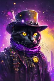 Steampunk Schwarze Katze Digitale Kunst Aquarell Stil von LOOKZY
