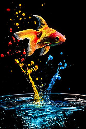 Kleurrijke springende goudvis kunst