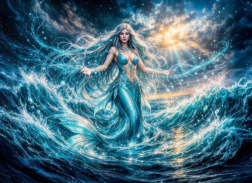 Dynamic Fantasy Mermaid in Radiant Ocean Magic