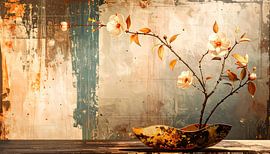 Japandi Art. Minimalistisch Stilleven met bloesemtak (Ikebana) van Studio Pieternel