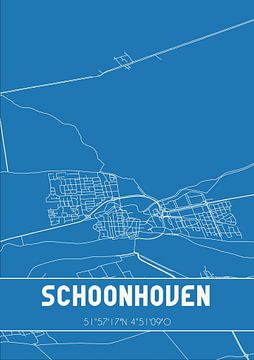 Blauwdruk | Landkaart | Schoonhoven (Zuid-Holland) van MijnStadsPoster