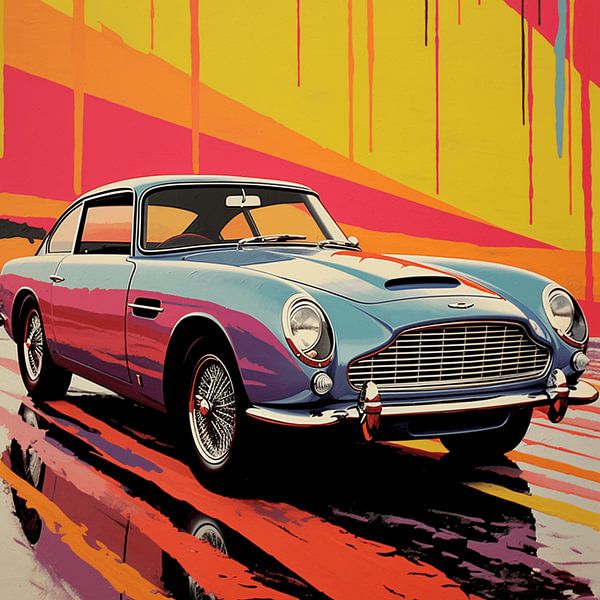 Aston Martin DB5 Sportwagen Oldtimer stilisiert Pop Art modern von gm_designs