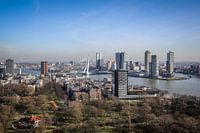 UItzicht vanaf de Euromast op de kop van Zuid en de Erasmusbrug in Rotterdam