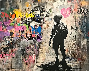 Boy Backpack Graffiti Art by Eye catching paintings