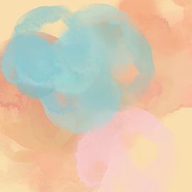 Dreamy worlds. Colorful art in light terracotta, mint green and pink by Dina Dankers