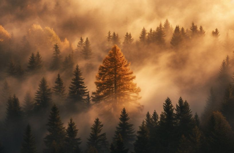 Goldenes Licht im Herbstwald von fernlichtsicht