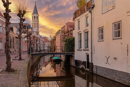 Zonsondergang in Amersfoort bij de Langegracht