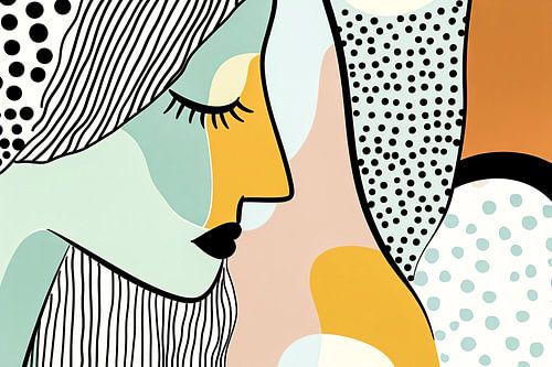 Femme en dessin au trait avec couleurs