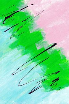 Abstract shapes in green, pink and light blue