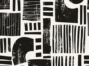 Œuvre d'art abstraite minimale en noir et blanc sur haroulita
