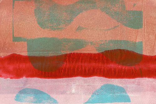 Paysage abstrait minimaliste en rouge, beige et bleu