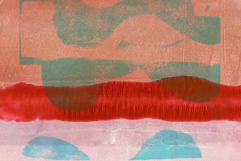 Abstract Minimalist Landscape in red, beige, blue by Dina Dankers
