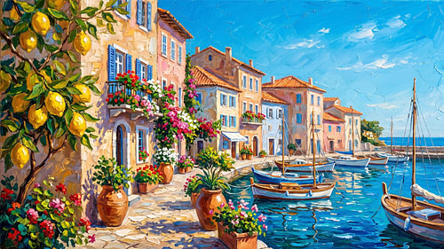 Sunlit Mediterranean Harbor Town Lemon View