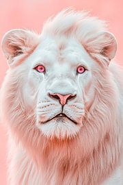 Weißer Löwe mit rosa Augen – Porträtaufnahme von Poster Art Shop