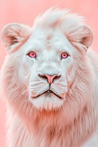 White lion with pink eyes - portrait shot by Poster Art Shop