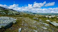 Ein Blick auf die erstaunliche und idyllische norwegische Landschaft. Herbstbild der Berge.