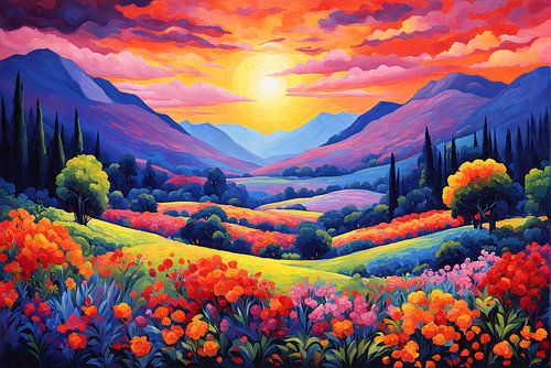 Fauvistisch Droomlandschap: Symfonie van de zonsondergang