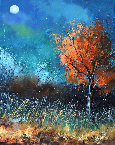 Oranje bomen bij maneschijn