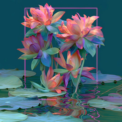 Lotus Flowers Neon by Jacky