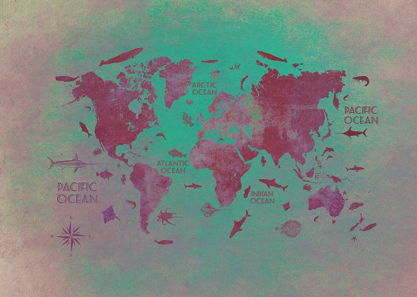 world map green red #map #worldmap by JBJart Justyna Jaszke