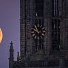 Lange Jan church tower in Amersfoort with the full moon by Albert Dros