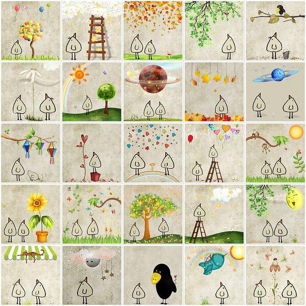 Kippenvogel Collage 1 van Marion Tenbergen