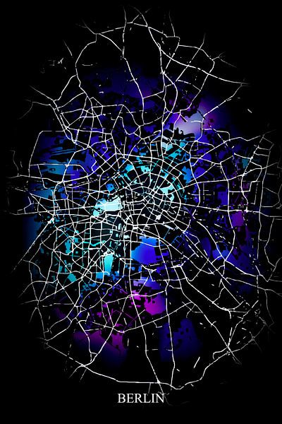 Berlin - Abstrakte Karte in Schwarz Lila Blau von Art By Dominic